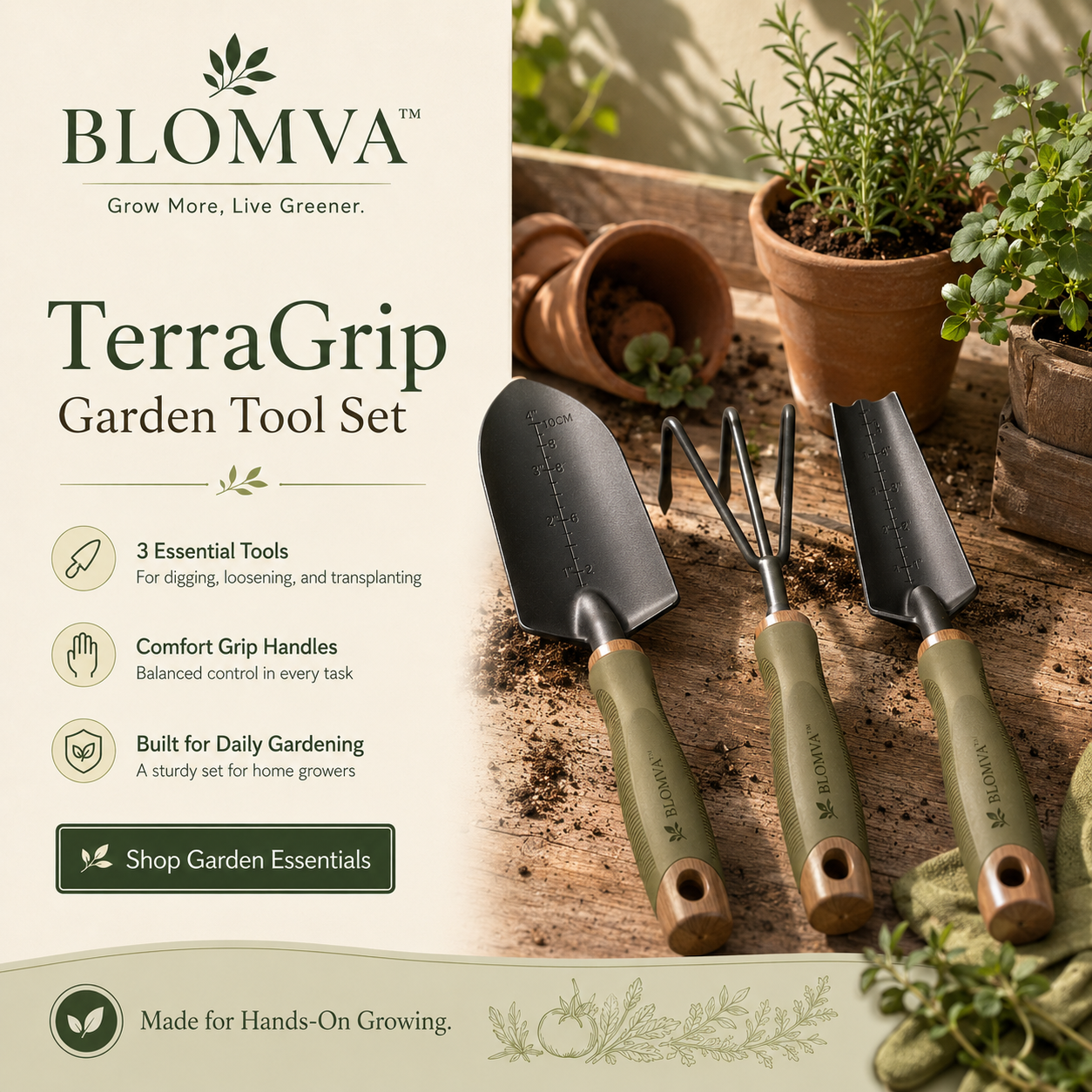 BLOMVA™ TerraGrip Garden Tool Set
